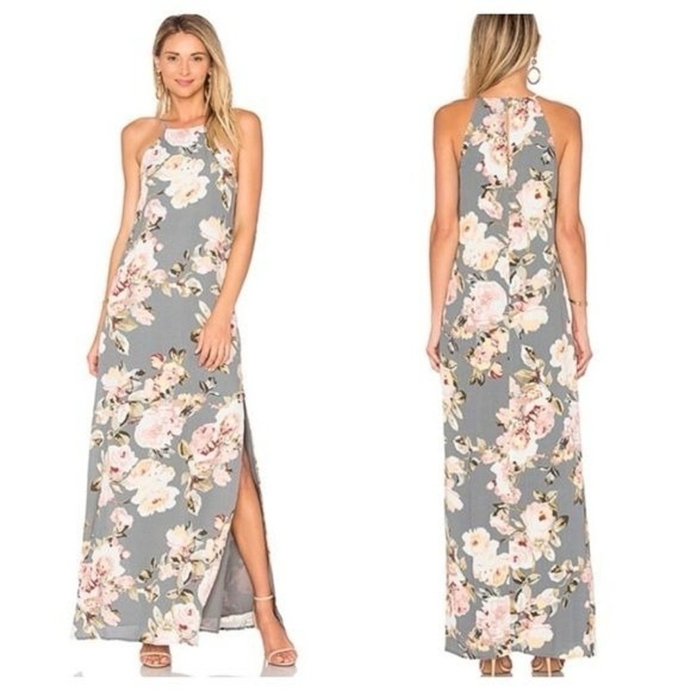 Privacy Please Beldon Grey Floral Halter Maxi